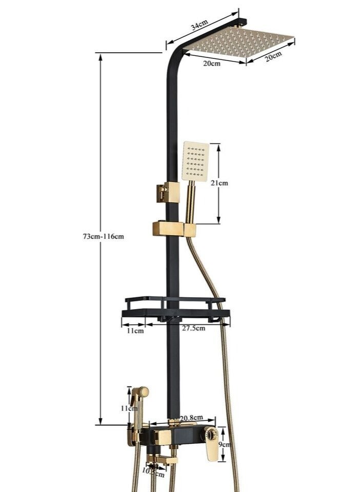 ارواق مجموعة صنبور دش LCD ترموستاتي بشاشة عرض رقمية هطول الأمطار باللونين الأسود والذهبي - Image 3