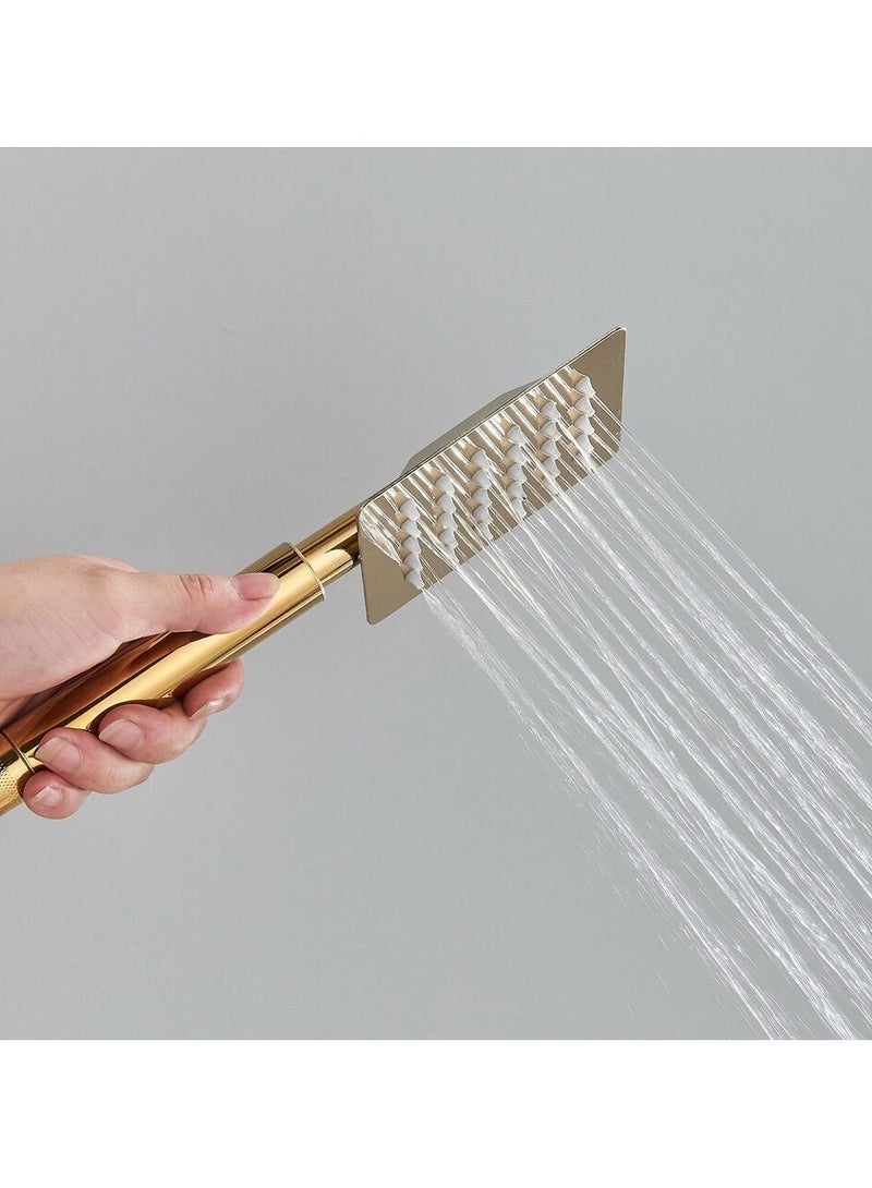 ارواق مجموعة صنبور دش LCD ترموستاتي بشاشة عرض رقمية هطول الأمطار باللونين الأسود والذهبي - Image 5