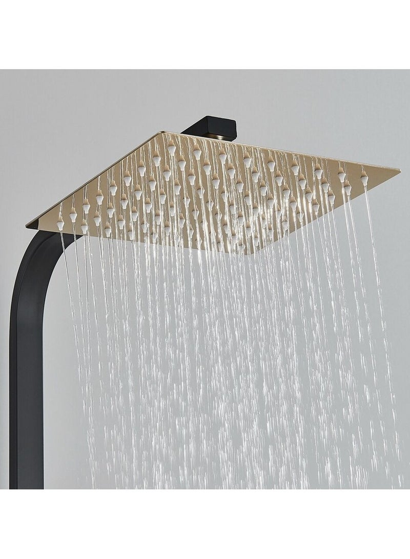 ارواق مجموعة صنبور دش LCD ترموستاتي بشاشة عرض رقمية هطول الأمطار باللونين الأسود والذهبي - Image 4