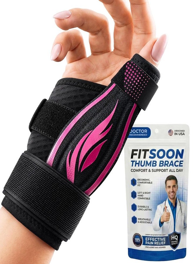 FITSOON Thumb Support Brace | Upgraded Thumb Spica Splint Stabilizer Pain Relief Night Support for De Quervain’ s Tenosynovitis Trigger Finger Arthritis Sprains | Breathable Fabric (Rose Pink/Black, L/XL - Fit both hands)