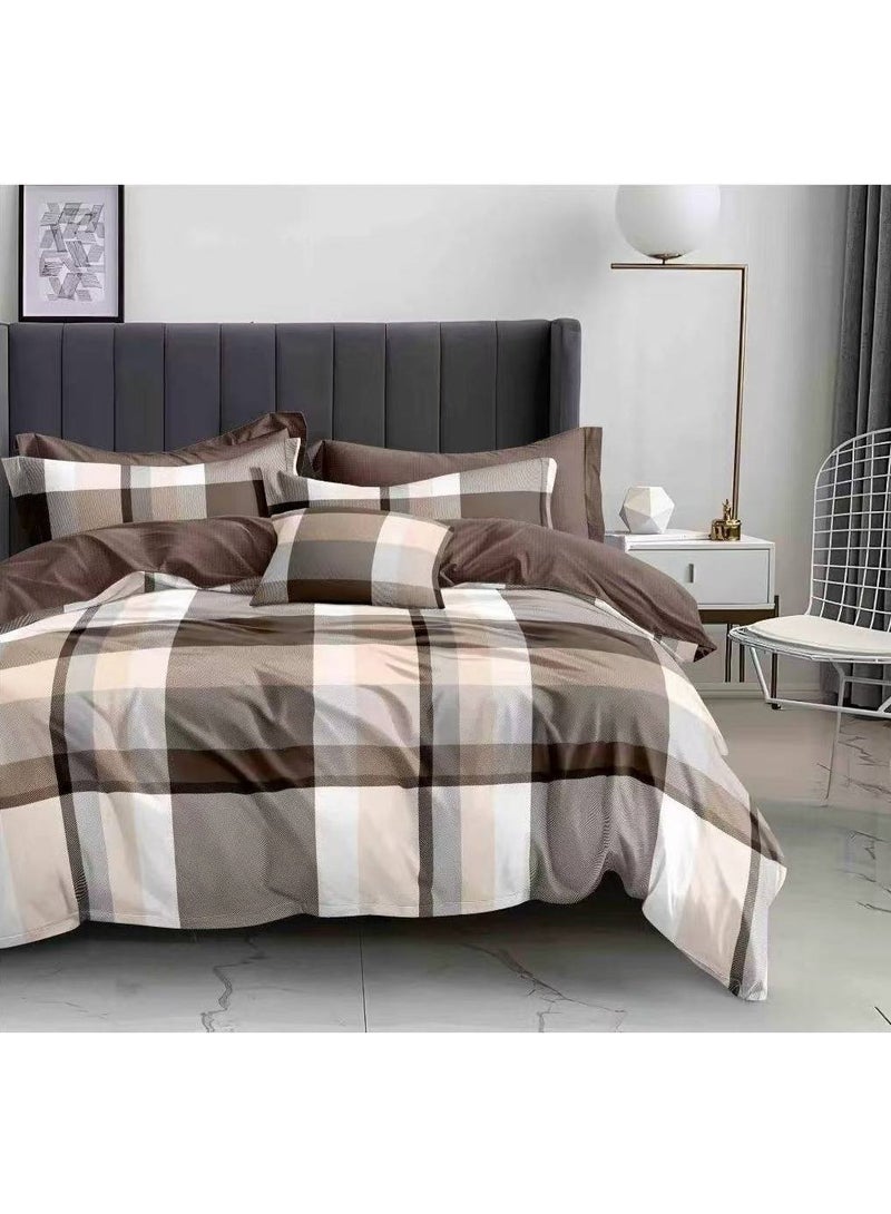 طقم مفروشات فاخر بحجم كينج مكون من 6 قطع - تصميم بسيط، غطاء لحاف 220×240 سم مع شرشف مطاطي و4 أغطية وسائد