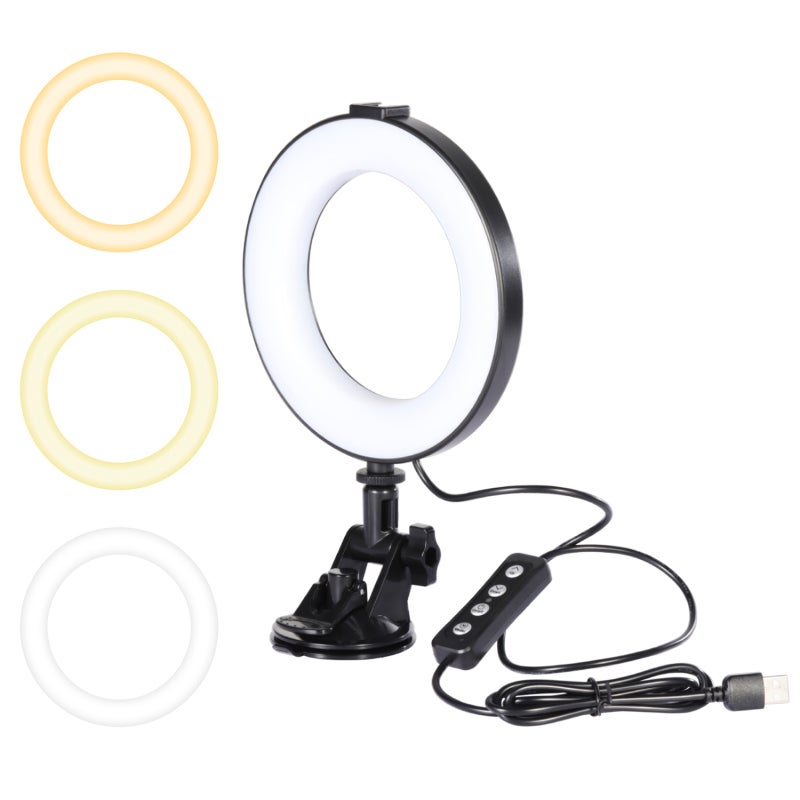 في جيم حلقة إضاءة LED 6 بوصة: أسود مضغوط 64 حبة مصباح ضوء ناعم خالٍ من الوهج - درجة حرارة لون قابلة للتعديل 3200K-6500K حامل كوب شفط حلقة إضاءة للكمبيوتر المحمول لمؤتمرات الفيديو والبث المباشر - Image 4