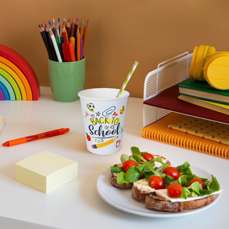 Whaline 50Pcs Back to School Party Paper Cups Funny Cartoon Disposable Cups Bulk First Day of School Party Decorative Cups for Classroom Cold Hot Drinkware Tableware Decor Supplies  9 Oz - Image 5