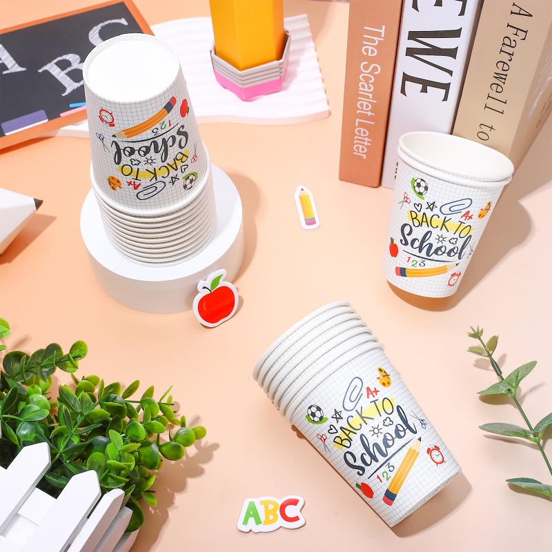 Whaline 50Pcs Back to School Party Paper Cups Funny Cartoon Disposable Cups Bulk First Day of School Party Decorative Cups for Classroom Cold Hot Drinkware Tableware Decor Supplies  9 Oz - Image 3
