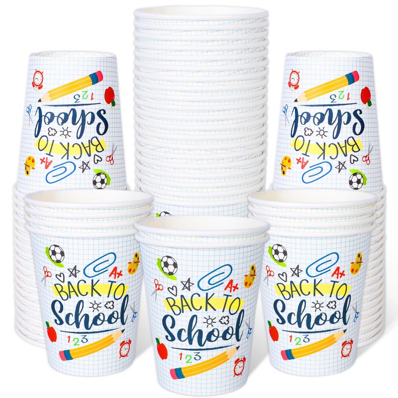 Whaline 50Pcs Back to School Party Paper Cups Funny Cartoon Disposable Cups Bulk First Day of School Party Decorative Cups for Classroom Cold Hot Drinkware Tableware Decor Supplies  9 Oz - Image 1