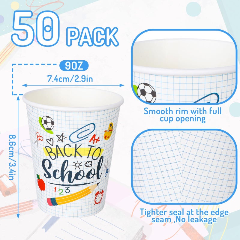 Whaline 50Pcs Back to School Party Paper Cups Funny Cartoon Disposable Cups Bulk First Day of School Party Decorative Cups for Classroom Cold Hot Drinkware Tableware Decor Supplies  9 Oz - Image 2