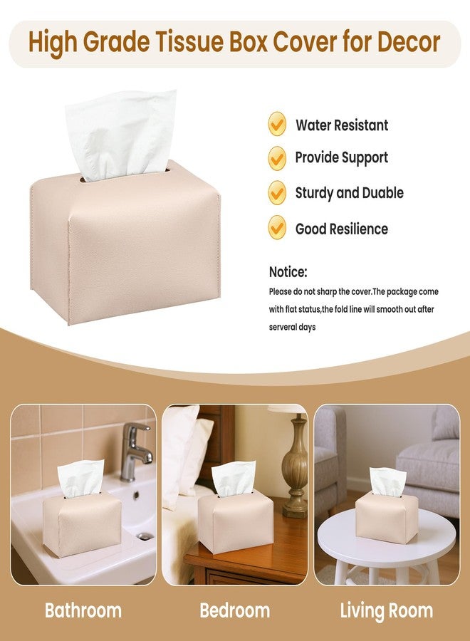 PARIERIS Long Tissue Box Cover, PU Leather Tissue Holder Rectangle, Facial Paper Organizer, Modern Dispenser for Bathroom, Kitchen, Home, Office, Tabletop (1, Apricot Pink, Short) - Image 2