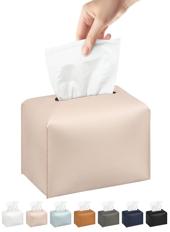 PARIERIS Long Tissue Box Cover, PU Leather Tissue Holder Rectangle, Facial Paper Organizer, Modern Dispenser for Bathroom, Kitchen, Home, Office, Tabletop (1, Apricot Pink, Short) - Image 1
