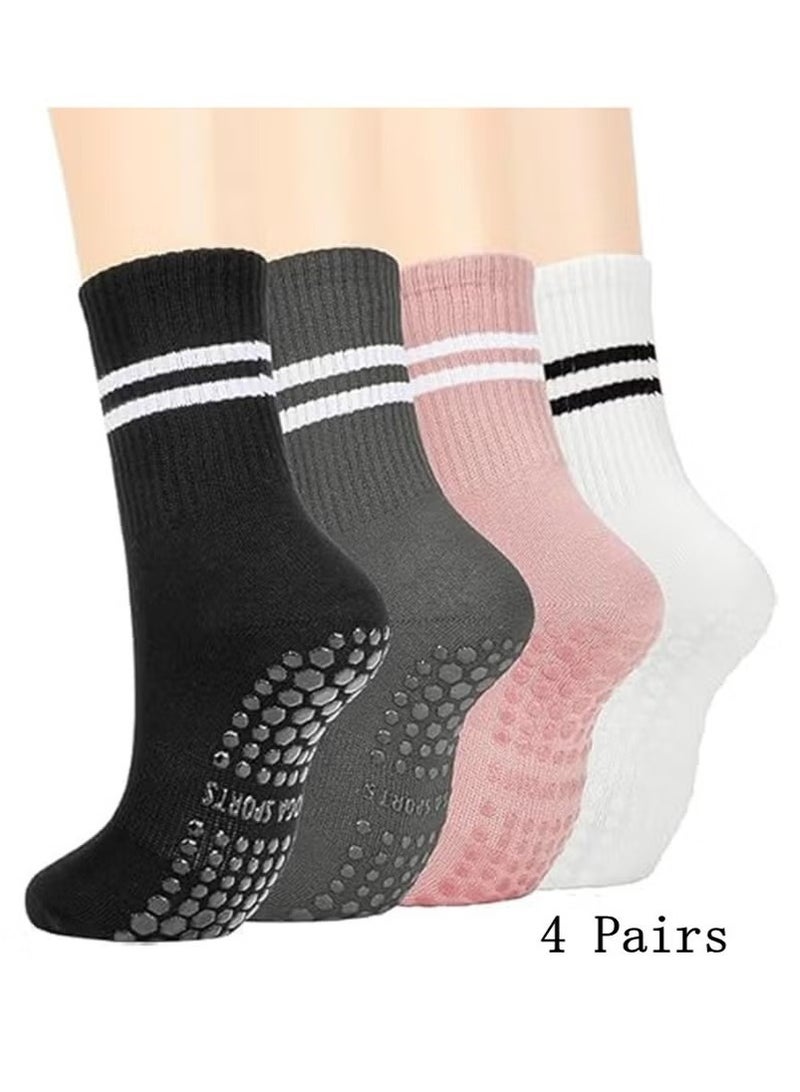 4 أزواج جوارب اليوغا للنساء ، جوارب غير قابلة للانزلاق بيلاتيس جوارب لليوغا ، بيلاتس ، الباليه ، الرقص ، التمرين ، الرقص - Image 1