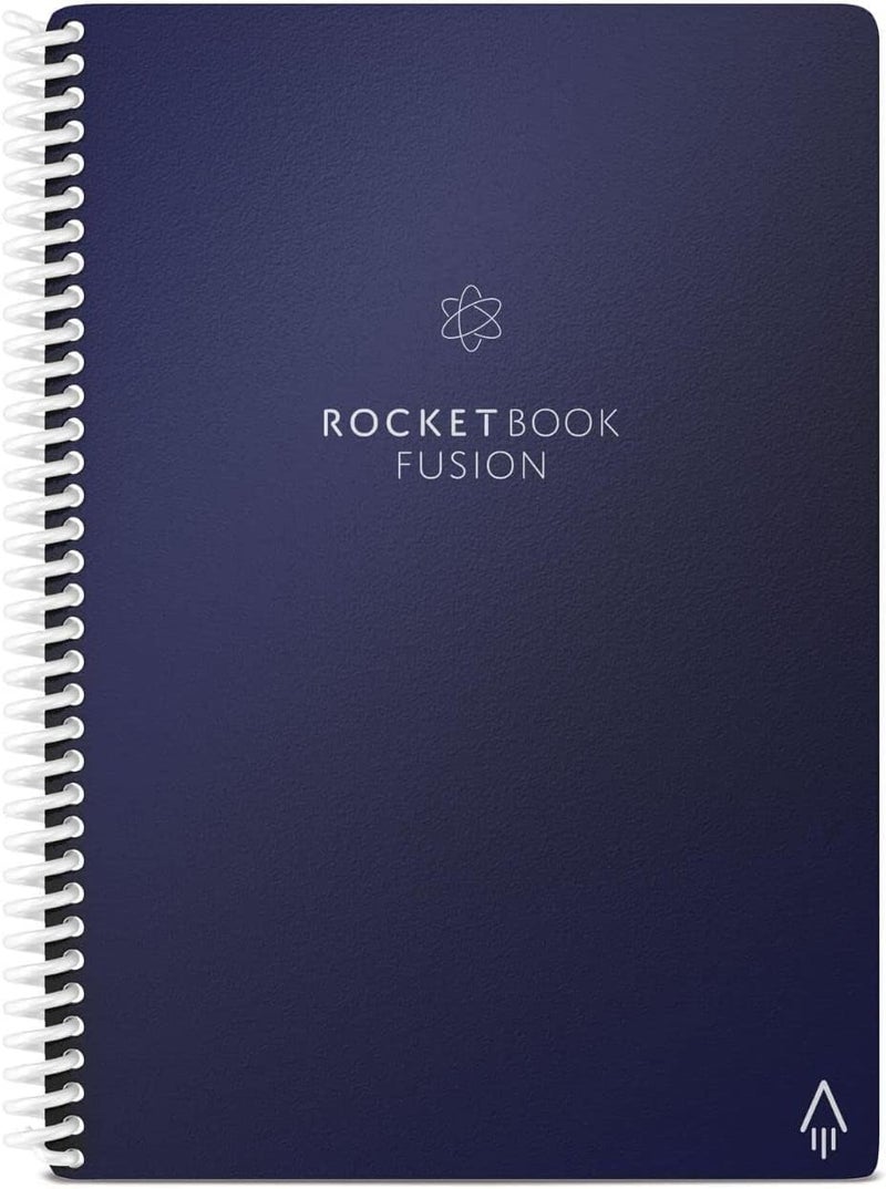 Rocketbook fusion smart reusable notebook - calendar, to-do lists, and note template pages with 1 pilot frixion pen and 1 microfiber cloth included - midnight blue cover, executive size (6" x 8.8") - Image 1