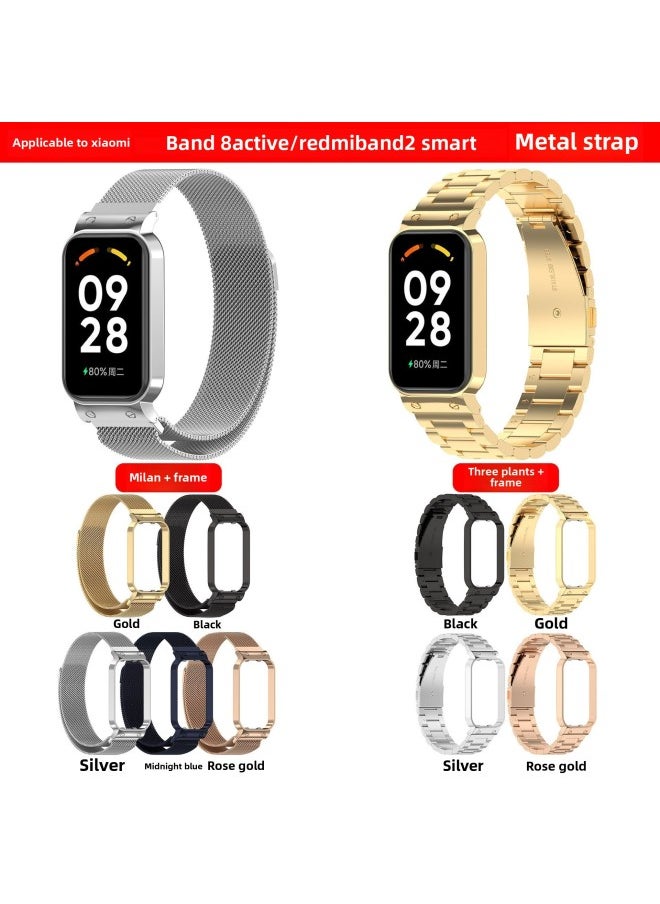 Generic - For XiaomiMi Band8 Active Milano Strap Redmi Redmi Bracelet 2 Metal Steel Strap-Color:Rose Gold (milanese Strap) - Image 1
