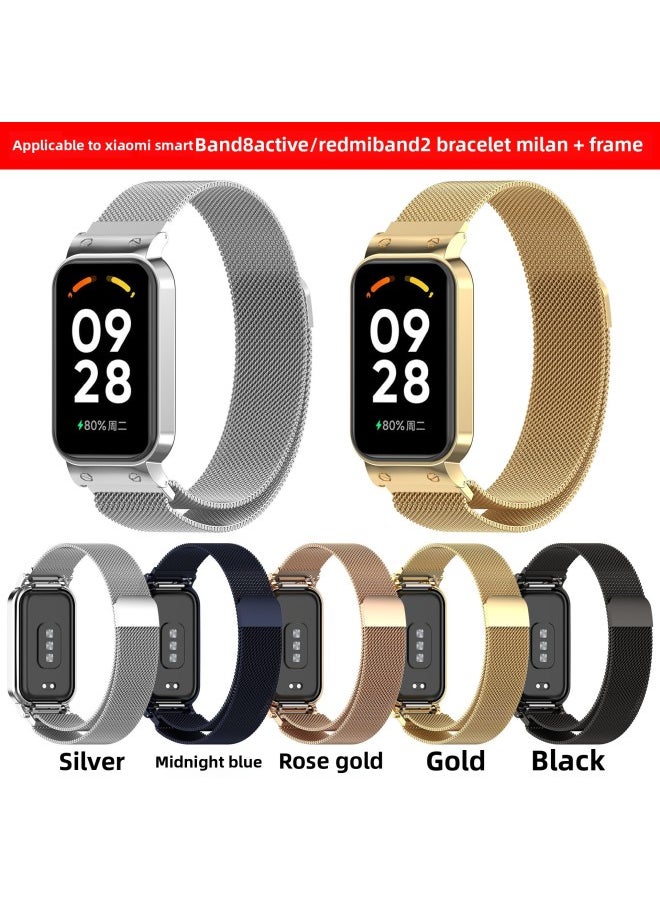 Generic - For XiaomiMi Band8 Active Milano Strap Redmi Redmi Bracelet 2 Metal Steel Strap-Color:Rose Gold (milanese Strap) - Image 1
