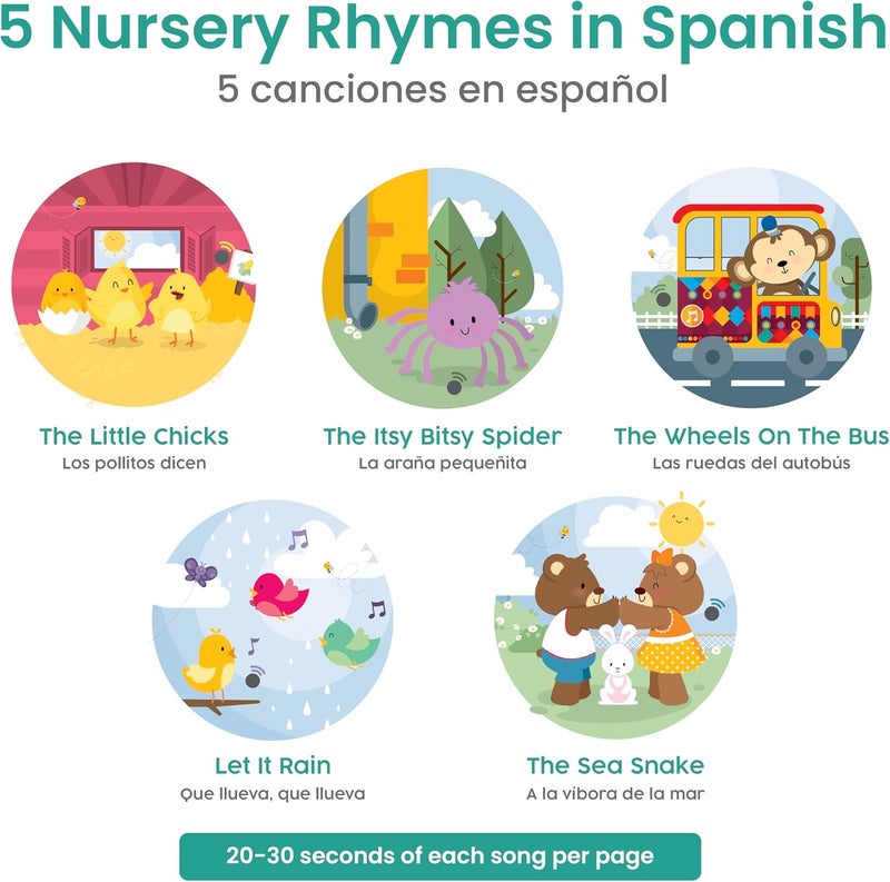 Binibi Store Spanish Musical Book for Babies & Toddlers 1-3 Los Pollitos Dicen & Other Nursery Rhymes | Spanish Learning for Kids | Bilingual Children's Book | Libro en español para bebés - Image 3