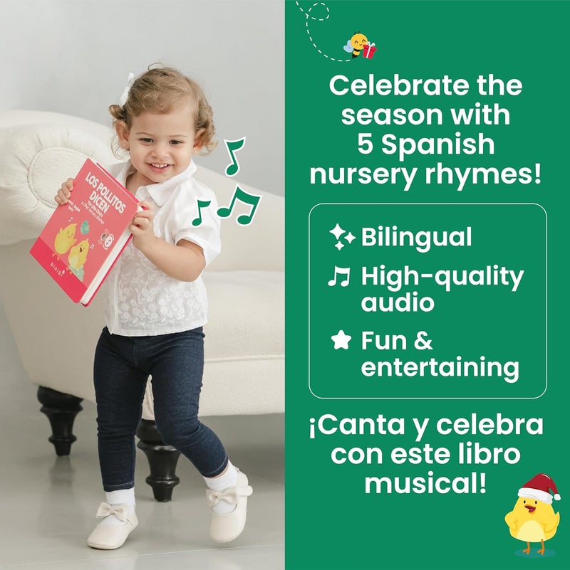 Binibi Store Spanish Musical Book for Babies & Toddlers 1-3 Los Pollitos Dicen & Other Nursery Rhymes | Spanish Learning for Kids | Bilingual Children's Book | Libro en español para bebés - Image 4