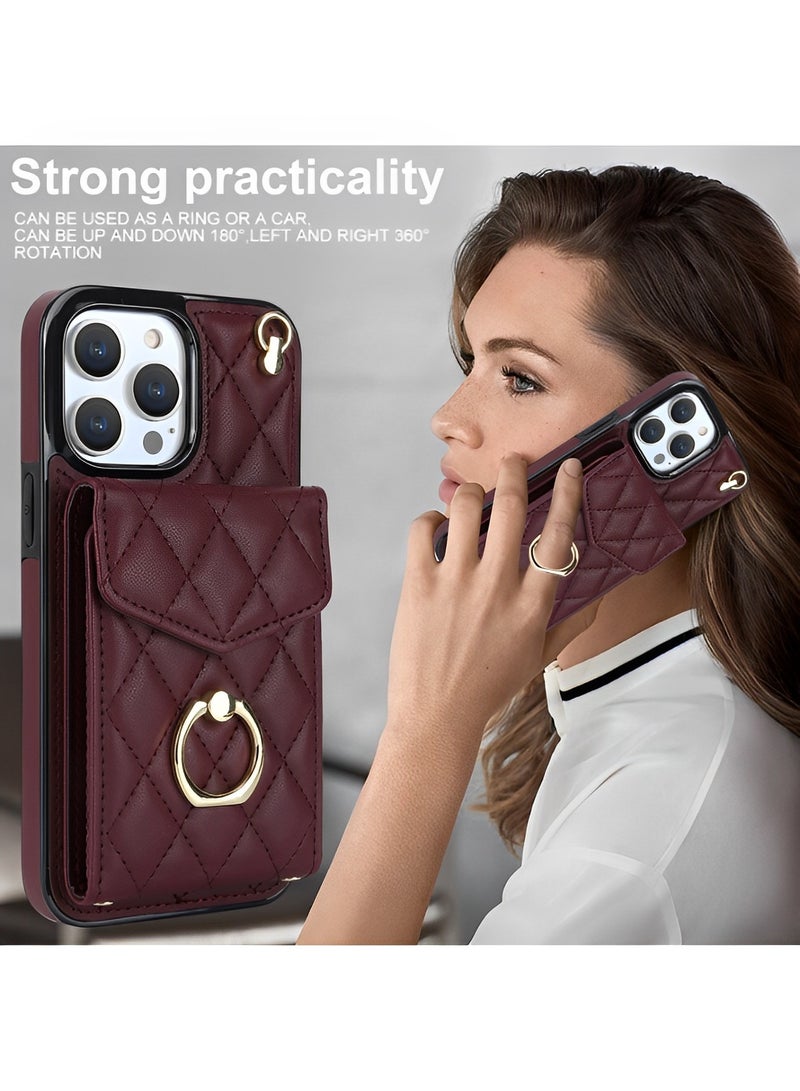 REOCLE Phone Case for iPhone 14 Pro Max with Card Holder 360° Rotation Ring Leather Zipper Wallet Case Phone Back Cover Crossbody Wallet Case - Image 4