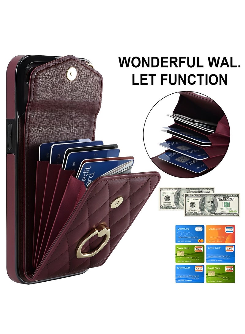 REOCLE Phone Case for iPhone 14 Pro Max with Card Holder 360° Rotation Ring Leather Zipper Wallet Case Phone Back Cover Crossbody Wallet Case - Image 5