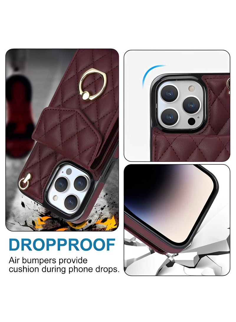 REOCLE Phone Case for iPhone 14 Pro Max with Card Holder 360° Rotation Ring Leather Zipper Wallet Case Phone Back Cover Crossbody Wallet Case - Image 3