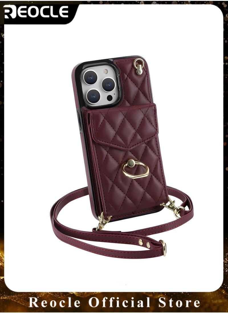 REOCLE Phone Case for iPhone 14 13 Pro Max with Card Holder 360° Rotation Ring Leather Zipper Wallet Case Phone Back Cover Crossbody Wallet Case  - Image 1