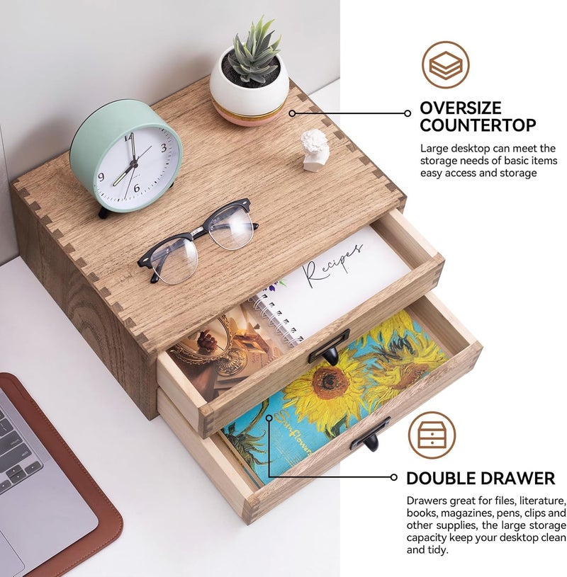 KIRIGEN Drak Wooden Office Storage Drawers Shallow Type - Desktop Filing Organization for Machine Printer Stand (BR, 2-Layer&2 Drawers) - Image 5