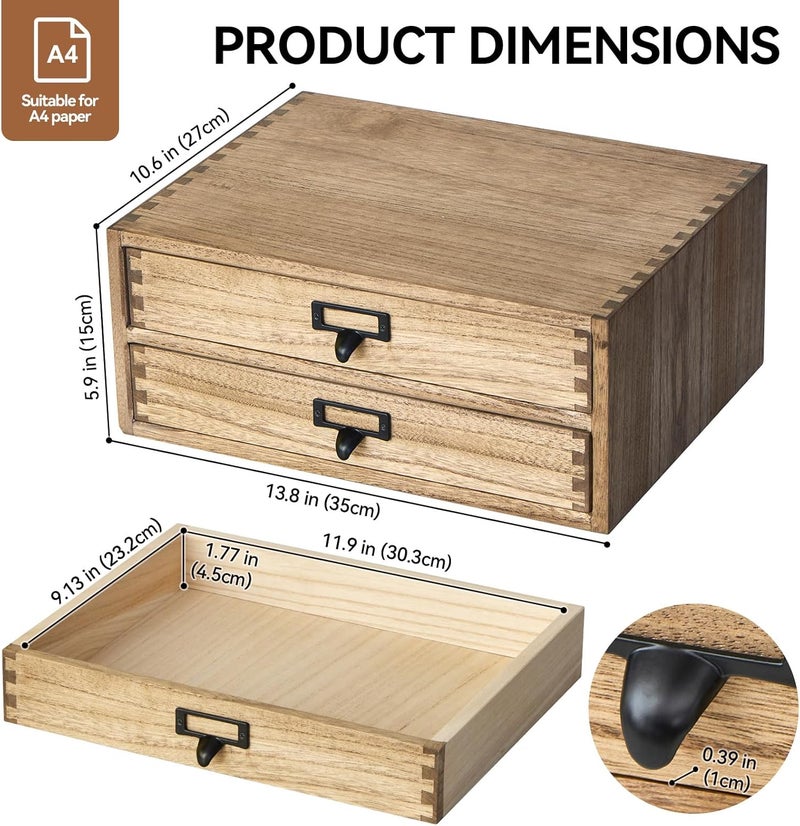 KIRIGEN Drak Wooden Office Storage Drawers Shallow Type - Desktop Filing Organization for Machine Printer Stand (BR, 2-Layer&2 Drawers) - Image 2