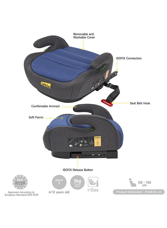 جوفيكيدز Jovikids Ohho I-Size Booster Seat for Car with ISOFIX, 125-150cm (Group 2/3, 6-12 Years), Portable Car Seats for Kids, Comfortable, Compact, Great for Travel, ECE R129, Blue - Image 4