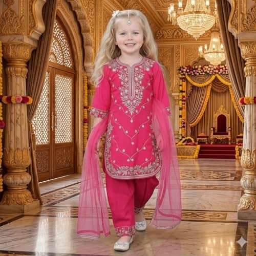 A.T.U.N. (ALL THINGS UBER NICE) Elegant Embroidered Heavy Thread Work 3 Piece Salwar Suit Set with Dupatta for Girls | Traditional Festive Ethnic Wear Party Outfit - Image 2
