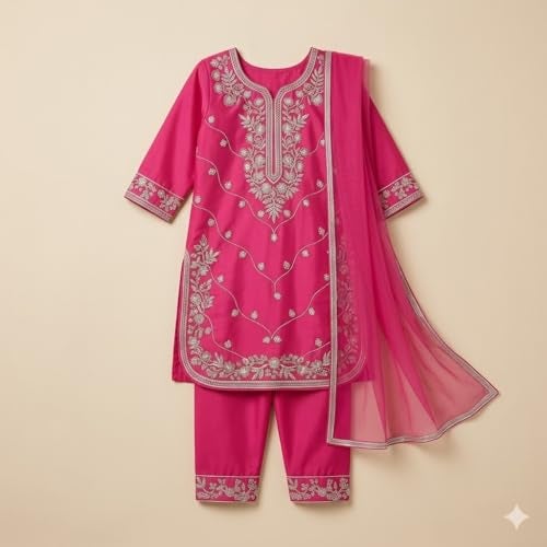 A.T.U.N. (ALL THINGS UBER NICE) Elegant Embroidered Heavy Thread Work 3 Piece Salwar Suit Set with Dupatta for Girls | Traditional Festive Ethnic Wear Party Outfit - Image 3