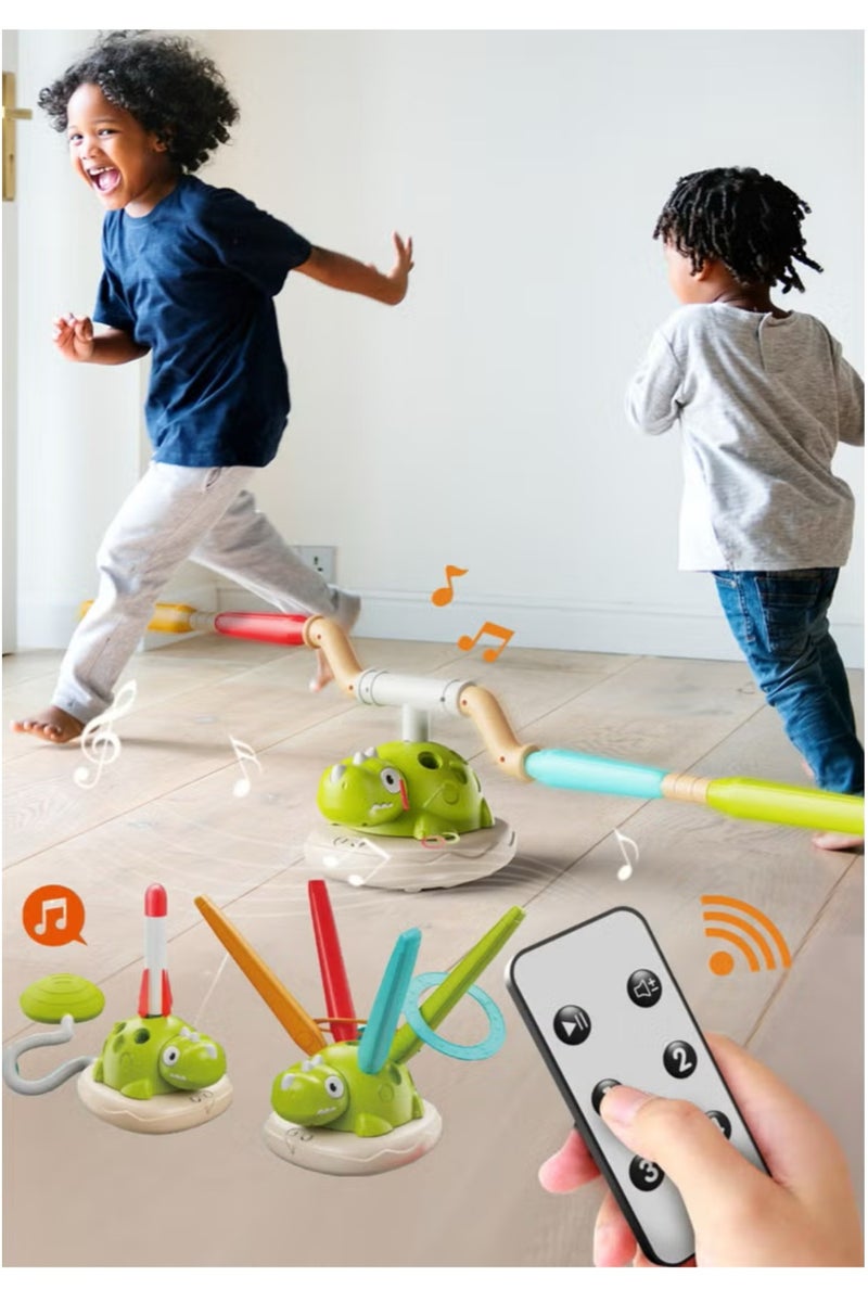 آلة رياضية على شكل ديناصور 3 في 1 للأطفال، حبل قفز، رمي الحلقات وصاروخ السماء، ألعاب تدريب حسية للأطفال، لعبة تفاعلية ممتعة داخلية وخارجية للأعمار من 3 سنوات فما فوق - Image 1
