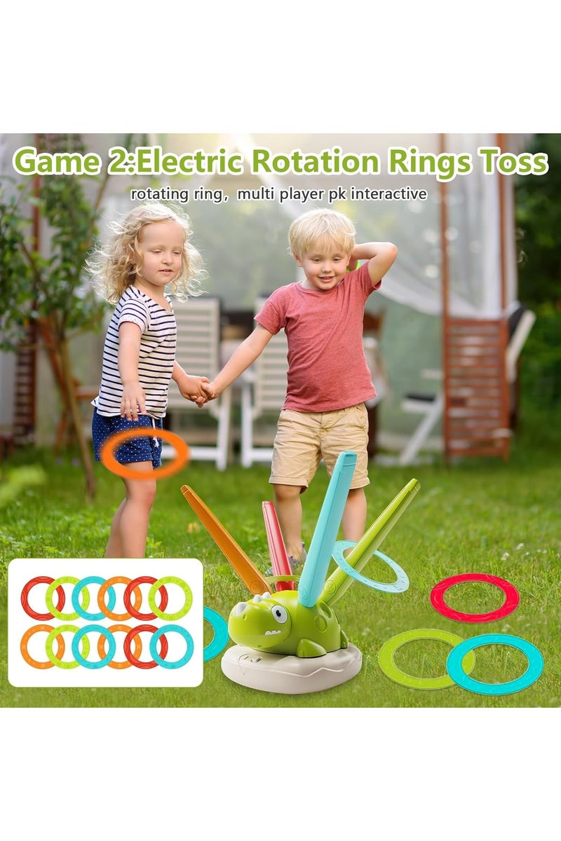 آلة رياضية على شكل ديناصور 3 في 1 للأطفال، حبل قفز، رمي الحلقات وصاروخ السماء، ألعاب تدريب حسية للأطفال، لعبة تفاعلية ممتعة داخلية وخارجية للأعمار من 3 سنوات فما فوق - Image 5