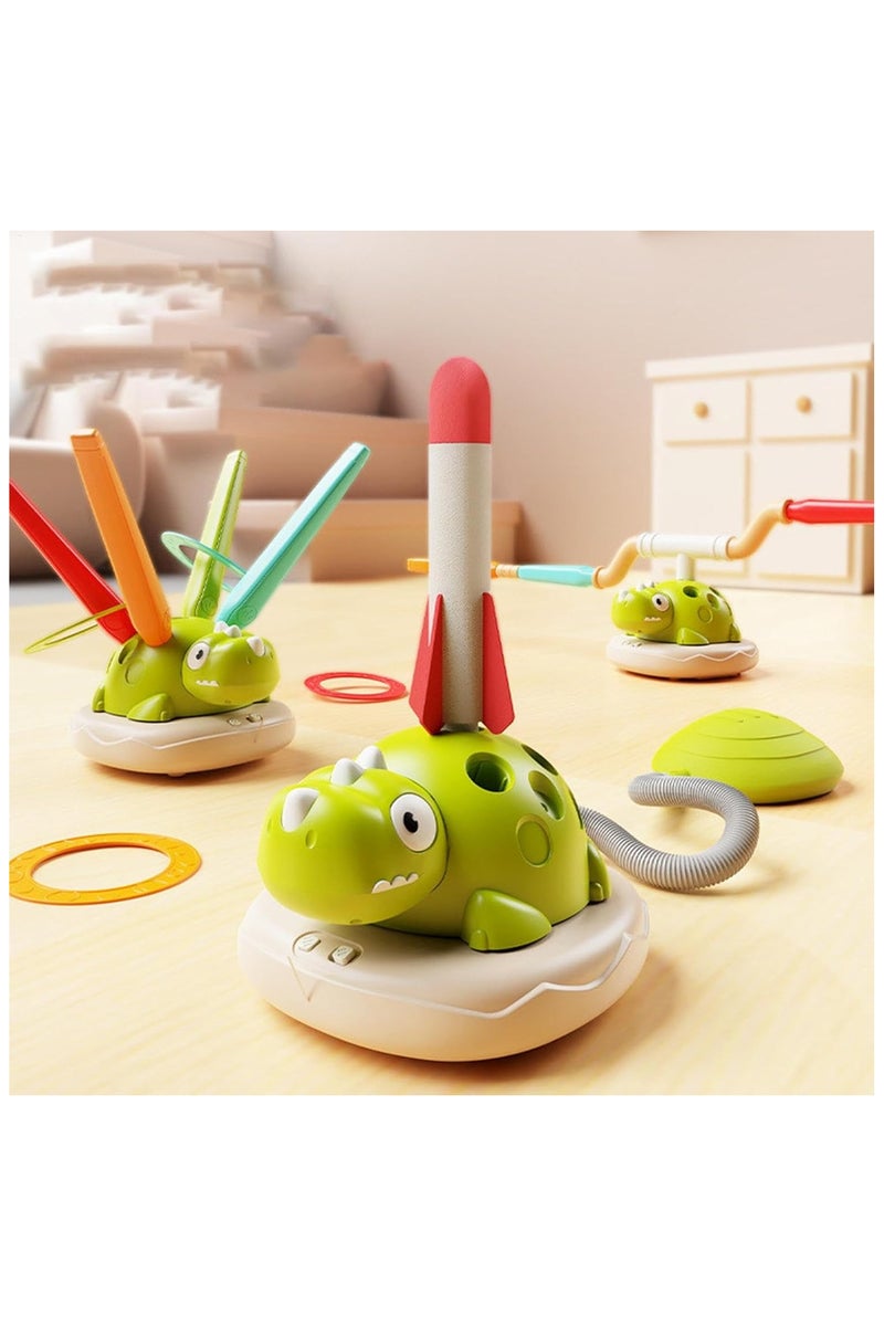 آلة رياضية على شكل ديناصور 3 في 1 للأطفال، حبل قفز، رمي الحلقات وصاروخ السماء، ألعاب تدريب حسية للأطفال، لعبة تفاعلية ممتعة داخلية وخارجية للأعمار من 3 سنوات فما فوق - Image 2
