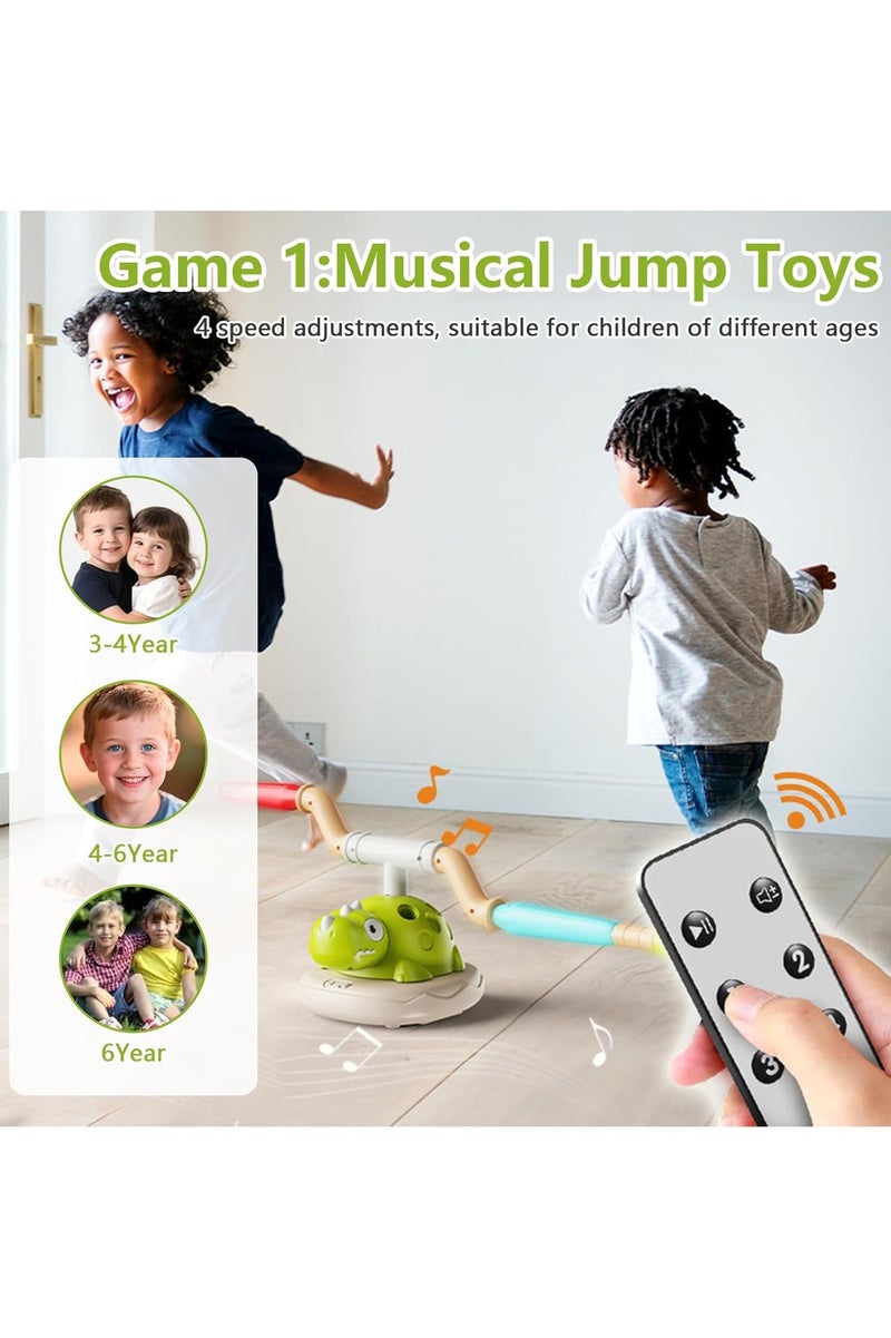 آلة رياضية على شكل ديناصور 3 في 1 للأطفال، حبل قفز، رمي الحلقات وصاروخ السماء، ألعاب تدريب حسية للأطفال، لعبة تفاعلية ممتعة داخلية وخارجية للأعمار من 3 سنوات فما فوق - Image 4