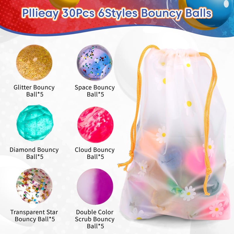 Pllieay 30 Pieces Bouncy Balls For Kids  32Mm Bouncy Ball Bulk Assorted Rubber Balls With Storage Bag For Party Favors  Birthday Gift And Class Prizes (6 Styles) - Image 3
