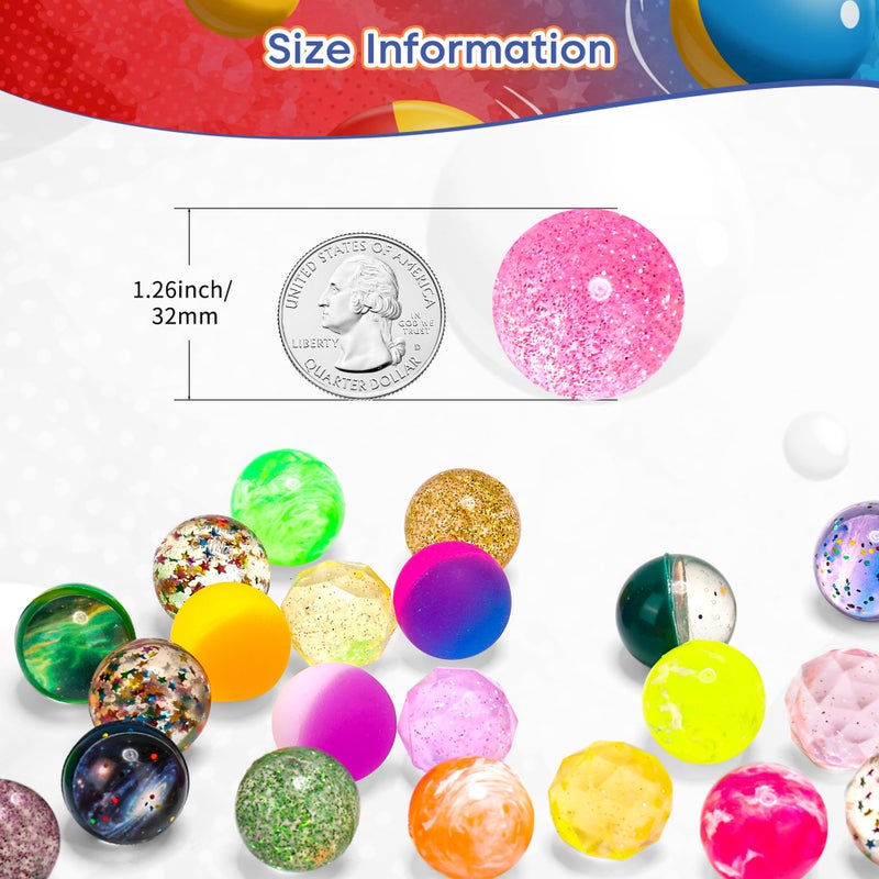 Pllieay 30 Pieces Bouncy Balls For Kids  32Mm Bouncy Ball Bulk Assorted Rubber Balls With Storage Bag For Party Favors  Birthday Gift And Class Prizes (6 Styles) - Image 2