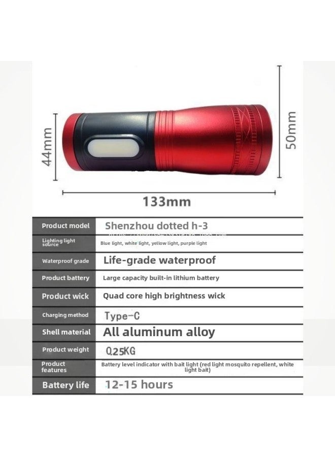 Strong Light Outdoor Fishing Flashlight With Side Light Night Fishing Laser Cannon High Power Four Light Source Wild Fishing Equipment-Color:Fishing Light Single Light (two Light Sources)  - Image 3