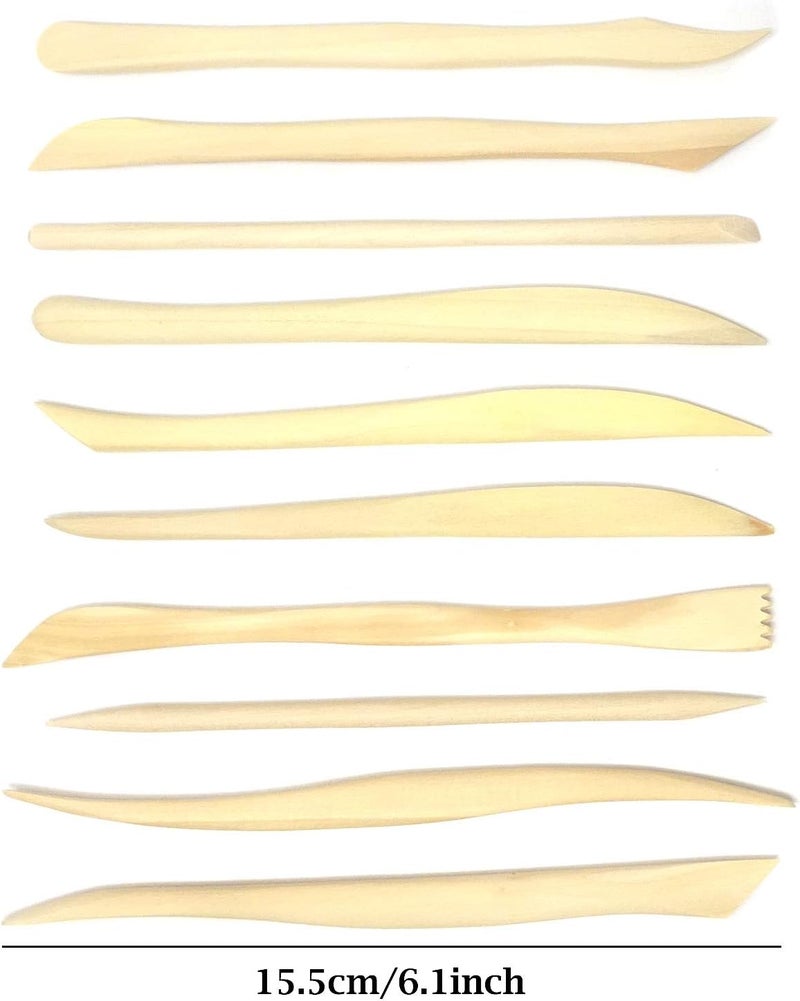 HONBAY 10-Piece Double Ended Wooden Mini Modeling Tools Clay Sculpture Tools for Cutting, Carving and Smoothing - Image 2