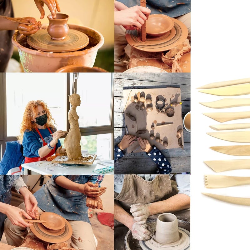 HONBAY 10-Piece Double Ended Wooden Mini Modeling Tools Clay Sculpture Tools for Cutting, Carving and Smoothing - Image 4
