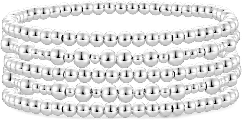 Badu Gold Plate Bead Bracelet for Women 14K Gold Plated Bead Ball Bracelet Stretchable Elastic Hypoallergenic Bohemian Stackable - Image 1