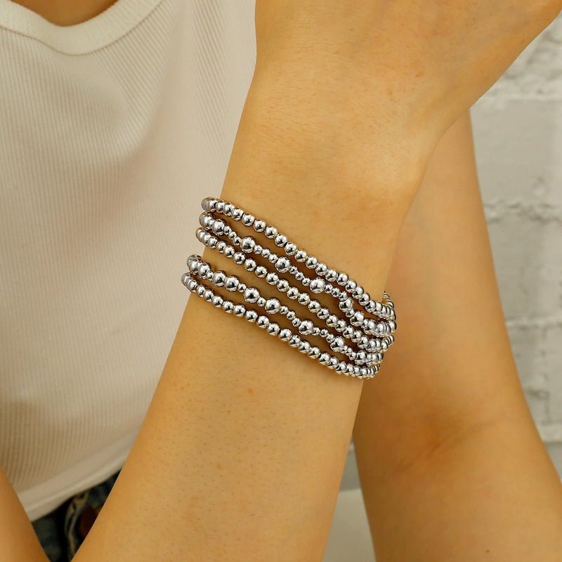 Badu Gold Plate Bead Bracelet for Women 14K Gold Plated Bead Ball Bracelet Stretchable Elastic Hypoallergenic Bohemian Stackable - Image 3
