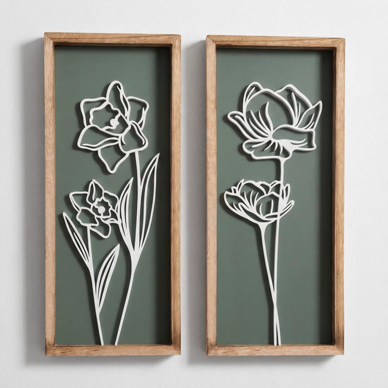 Tide and Tales 3D Floral Green Wall Art (Set of 2) Lightweight, Wooden Ready-to-Hang Boho Framed Wall Art for Bathroom, Bedroom, Living Room or Office â€“ Premium Sage Green Farmhouse Decor â€“ Gift-Boxed - Image 1