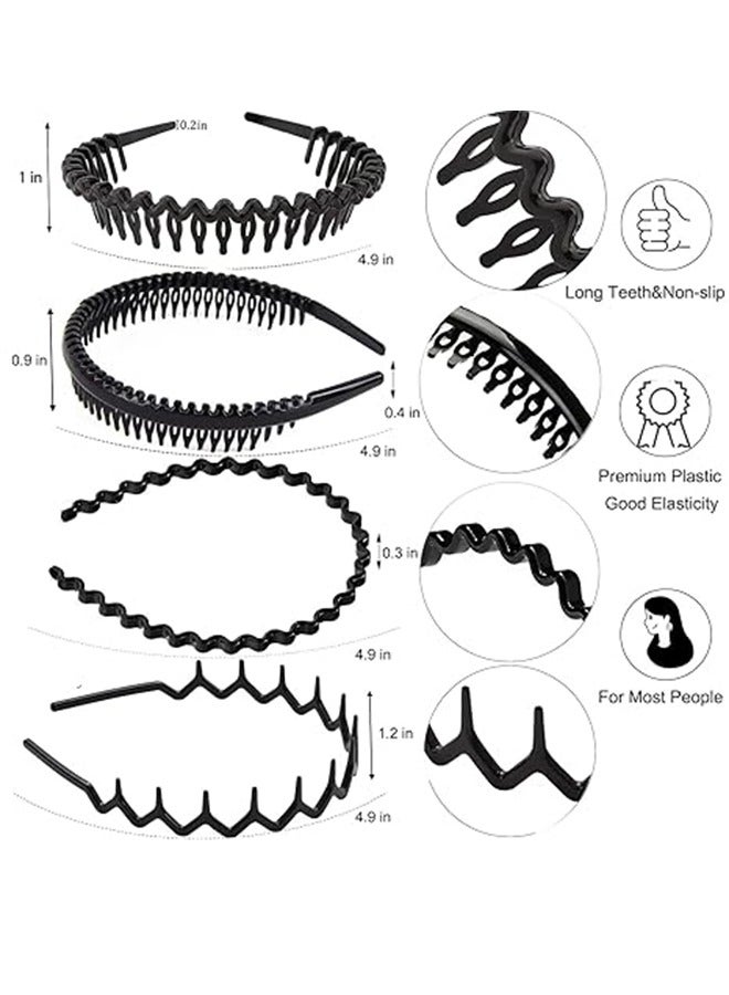 Generic 8pcs Fashion Non-Slip Plastic Headbands With Tooth Combs Black Skinny Headband Hair Accessories For Women Men Teens Girls Classic Black Bright  - Image 2
