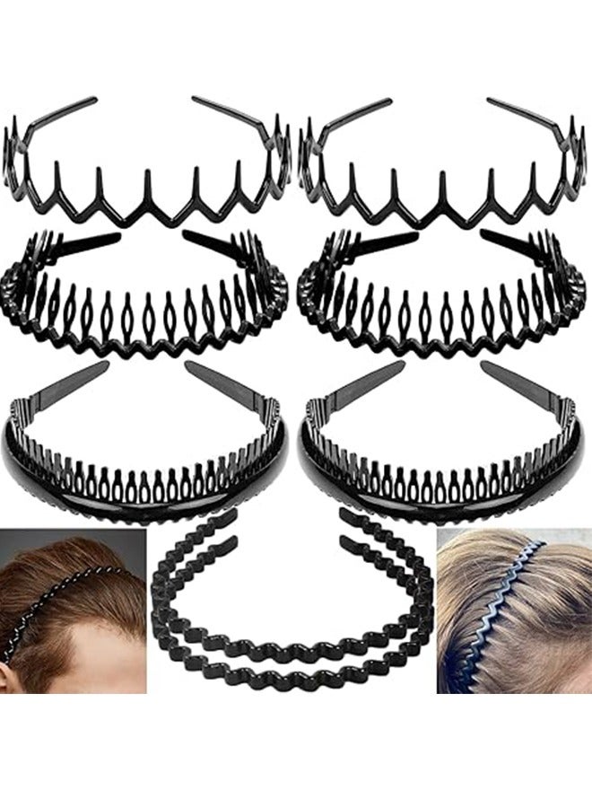 Generic 8pcs Fashion Non-Slip Plastic Headbands With Tooth Combs Black Skinny Headband Hair Accessories For Women Men Teens Girls Classic Black Bright  - Image 1