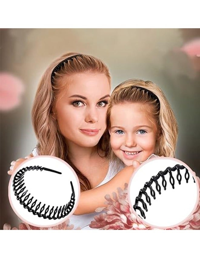 Generic 8pcs Fashion Non-Slip Plastic Headbands With Tooth Combs Black Skinny Headband Hair Accessories For Women Men Teens Girls Classic Black Bright  - Image 3