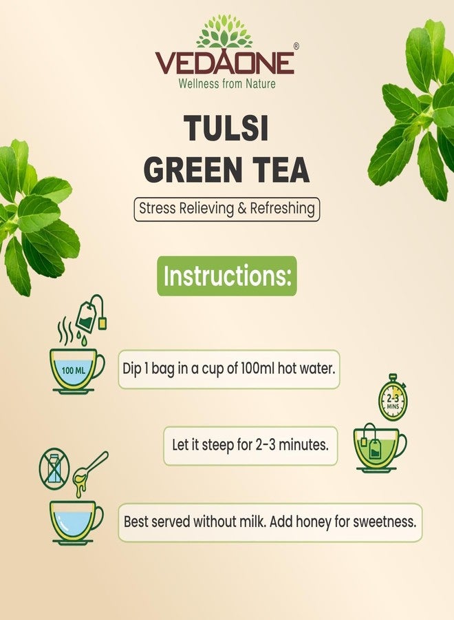 VEDAONE Tulsi Green Tea (25 Dip Bags) | Pure & Revitalizing Triple Tulsi Blend (Rama, Krishna & Vana) | Stress Relieving & Refreshing Ayurvedic Tea | Natural Antioxidant Boost - Image 4
