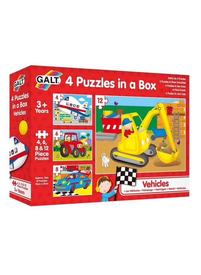GALT Toys 4 Puzzles In A Box Vehicle Themed Multi Sized/Piece Puzzles Ages 3 Plus Years  - Image 1