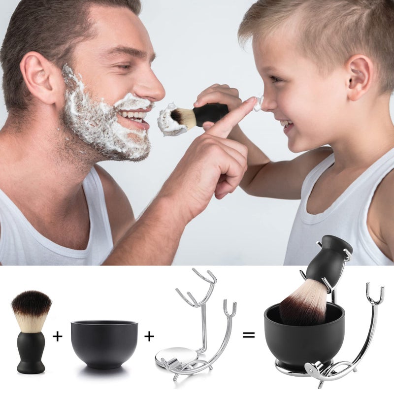 Aethland Shaving Brush Set with Black Solid Wood Handle, Shaving Kit for Men Includes Shaving Brush, Dia 3.1 inches Stainless Steel Shaving Bowl & Shaving Stand Wet Shaving Gifts for Men - Image 5