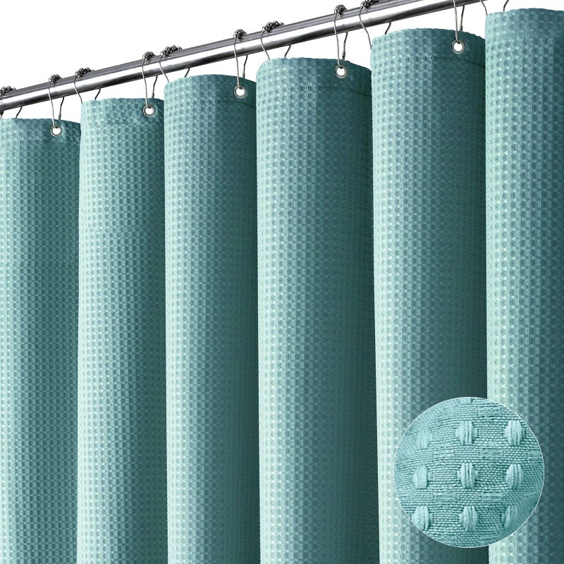 Dynamene Extra Long Shower Curtain96 Inch Long Waffle Weave Heavy Duty Thick Fabric Bathroom Shower Curtain Neutral Weighted Hotel Bath Curtain Set with 12 Plastic Hooks72x96Teal