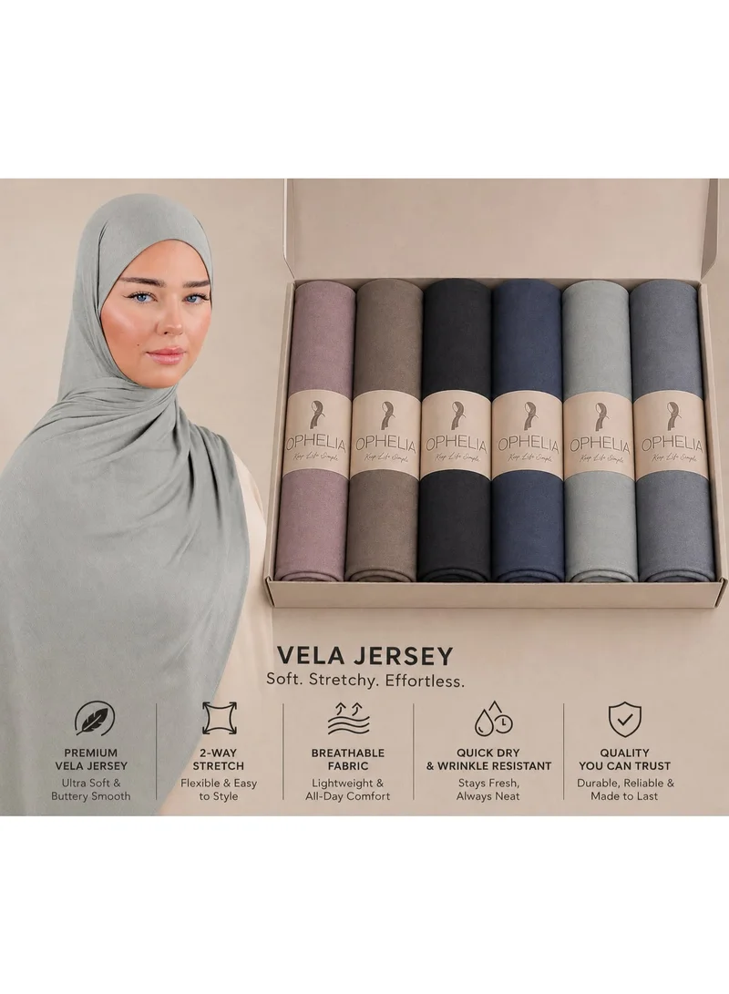 Ophelia Vela Jersey Hijab Set of 6 Assorted Color– Soft, Stretchy & Everyday