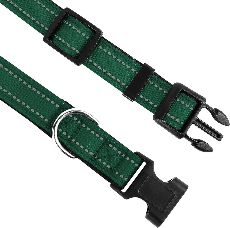 Reflective Dog Collar, Adjustable Soft Neoprene Padded Nylon Pet Collars with Buckle for Extra Large Dogs, Dark Green,XL - Image 3