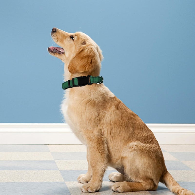 Reflective Dog Collar, Adjustable Soft Neoprene Padded Nylon Pet Collars with Buckle for Extra Large Dogs, Dark Green,XL - Image 2