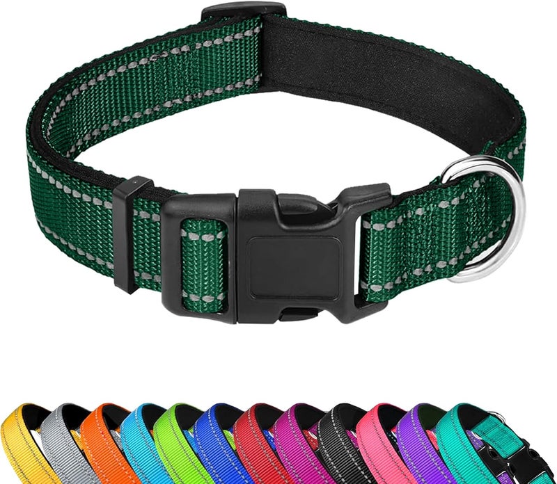 Reflective Dog Collar, Adjustable Soft Neoprene Padded Nylon Pet Collars with Buckle for Extra Large Dogs, Dark Green,XL - Image 1